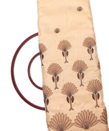 Cream Colour Copper Embroidery Malbari Silk Fabric ( 2.50 Meter )